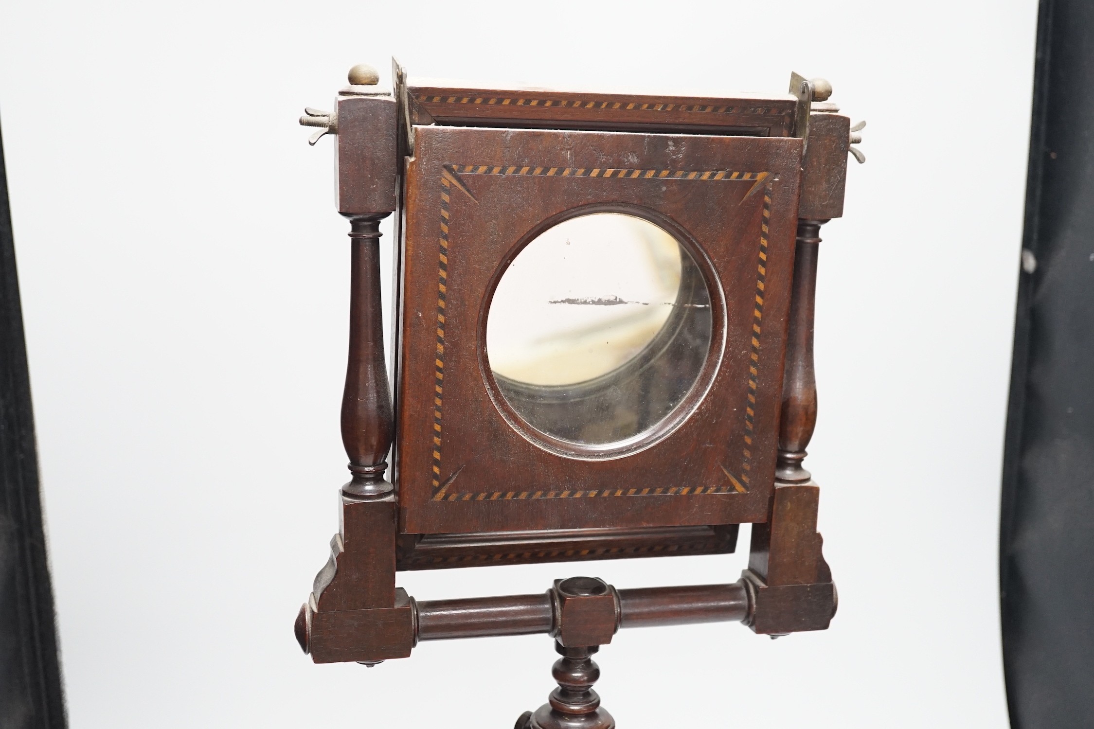 A late 19th century inlaid mahogany zograscope, 62cm